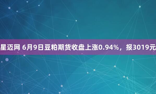 星迈网 6月9日豆粕期货收盘上涨0.94%，报3019元