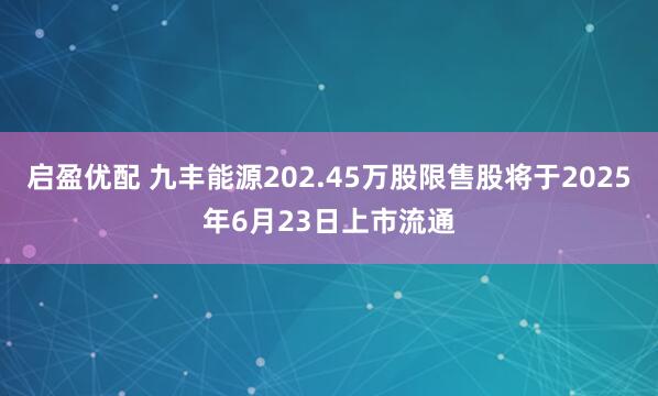 启盈优配 九丰能源202.45万股限售股将于2025年6月23日上市流通